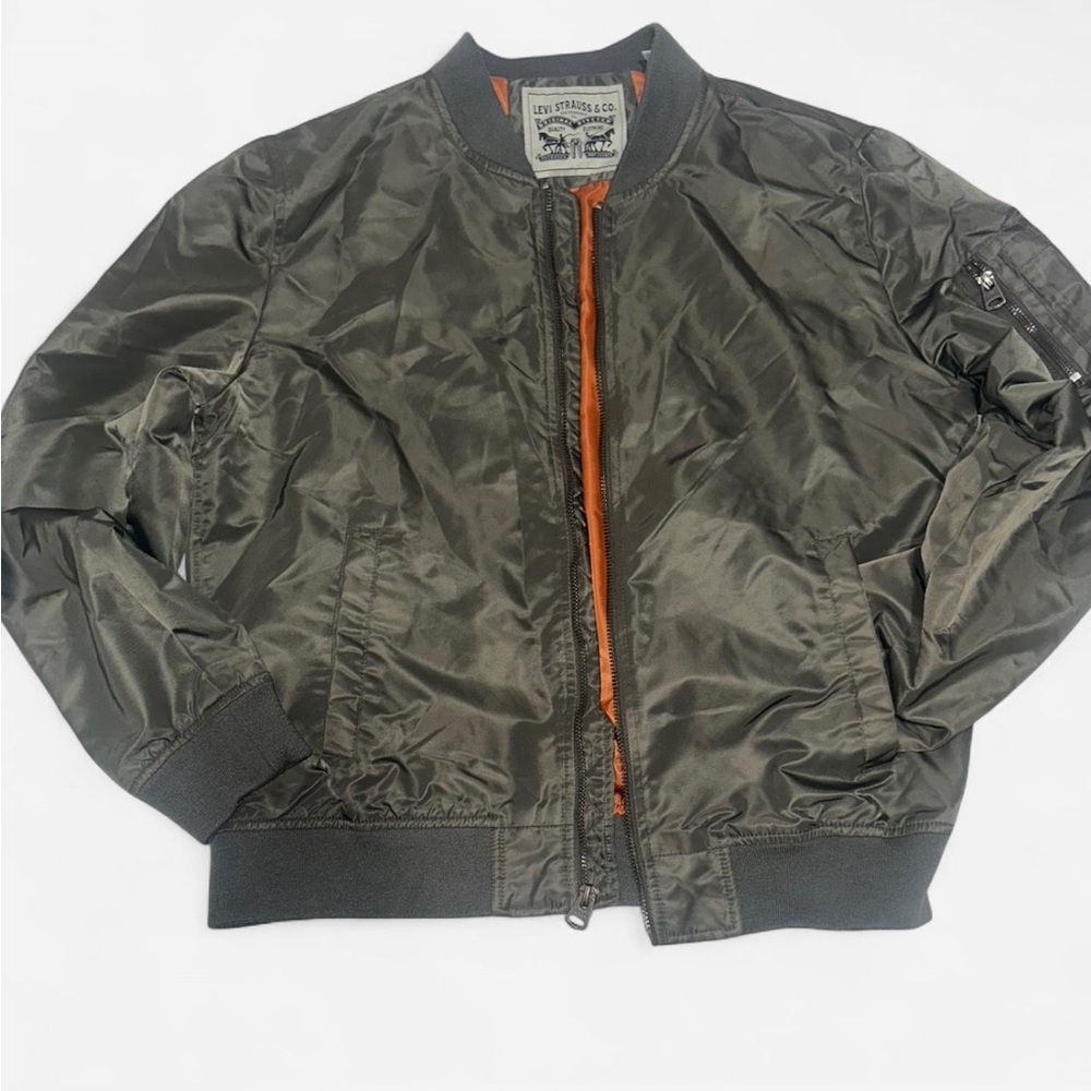 SOLD Levi's Green Bomber Jacket with Ribbed Collar and Elastic Cuffs